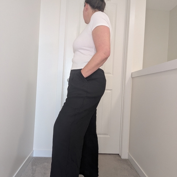 Halera Black High Waisted Pocket Wide Leg Flowy Casual Linen-Feel Pants Large - Picture 13 of 13